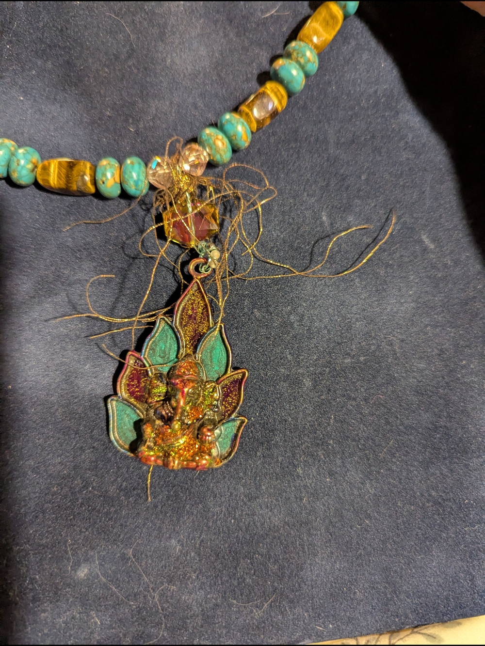 Handcrafted Tigereye Citrine Lotus Ganesha Pendant Necklace - Women Jewelry - Picture 7 of 9